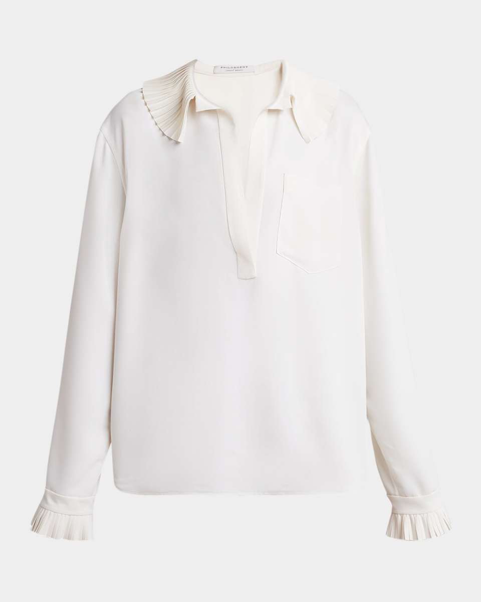 Pleated Ruffle Collared Blouse